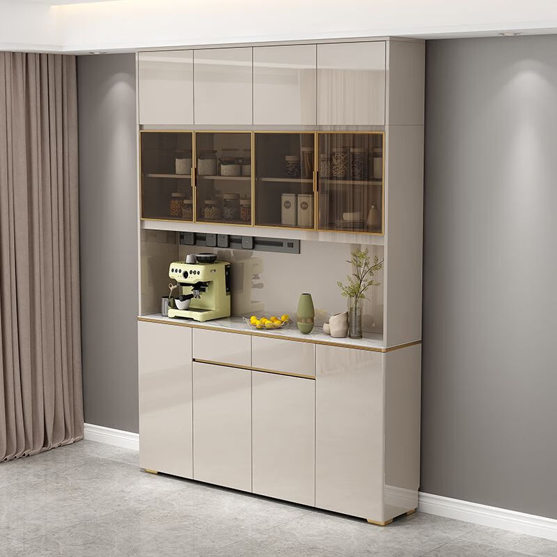 Ge Yuansu 2025 new home light luxury sideboard integrated wall high cabinet dining table wine cabinet restaurant storage cabinet kitchen cabinet champagne color low + high + top length 220 + electric rail free shipping and door-to-door installation by professional masters