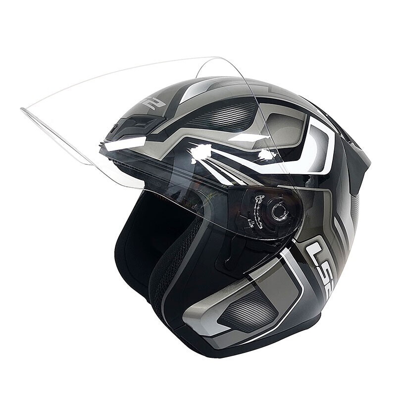 LS2 new motorcycle helmet quarter helmet electric moped four seasons large tail wing large size men and women half helmet OF608 black gray silver phantom 4XL (recommended 63-64CM)