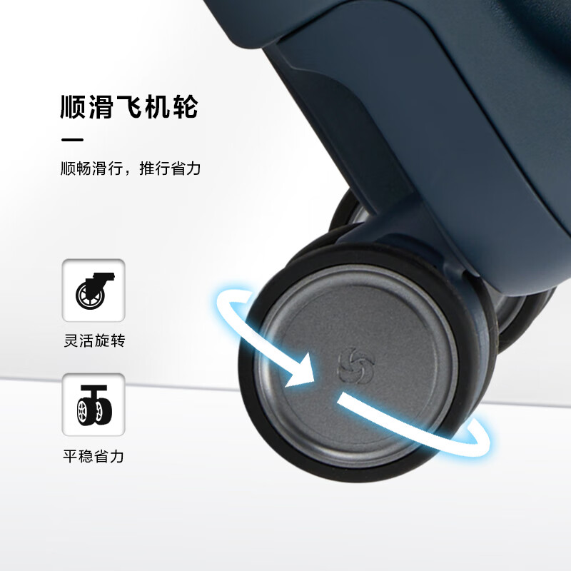 Samsonite suitcase 20-inch trolley case with front opening, large capacity, side-opening suitcase, password box, navy blue UE9