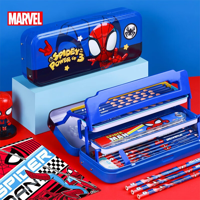 Disney multifunctional stationery box reading bookshelf creative pen box pencil box large capacity multi-layered stationery box for boys and girls with good looks Spider-Man