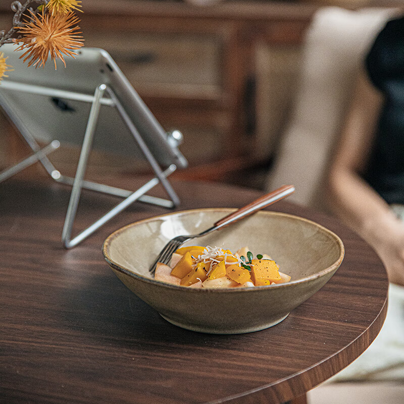 Youcci Huang Kraft particularly beautiful bowl 7.5-inch irregular salad bowl retro ceramic noodle bowl home cold dish bowl 7.5-inch irregular lotus leaf bowl-Huang Kraft