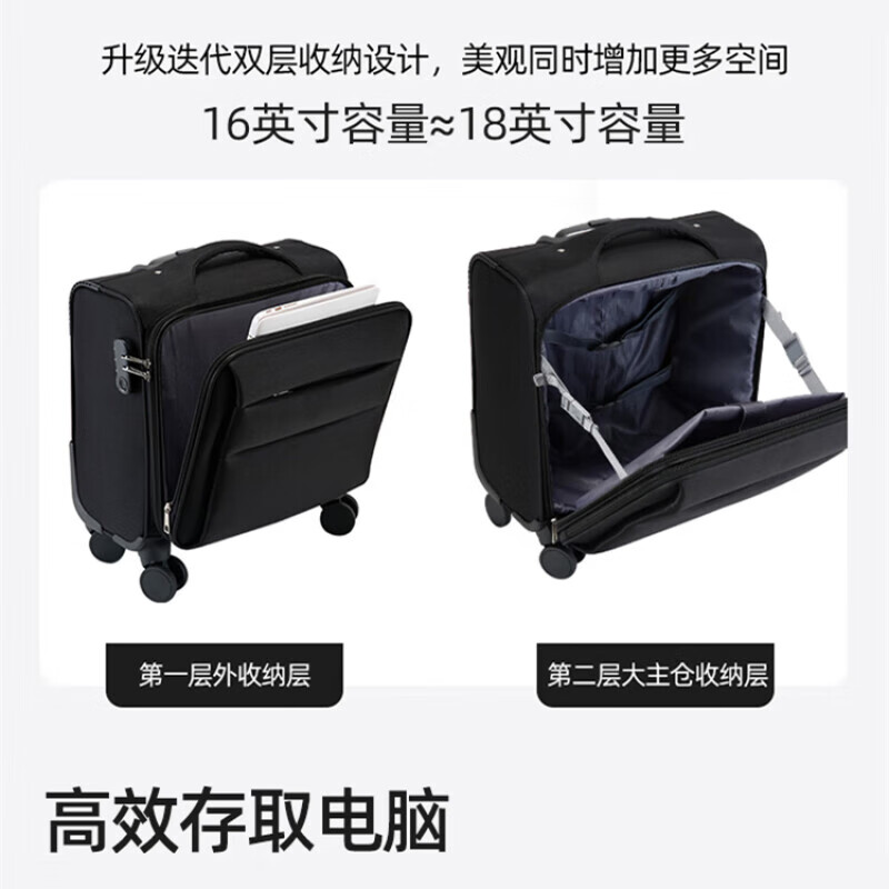 Kuangluo suitcase Spring Airlines small lightweight boarding case Oxford cloth explosion-proof zipper box men's business travel cloth box black upgraded customs lock + explosion-proof zipper 20 inches aviation boarding case