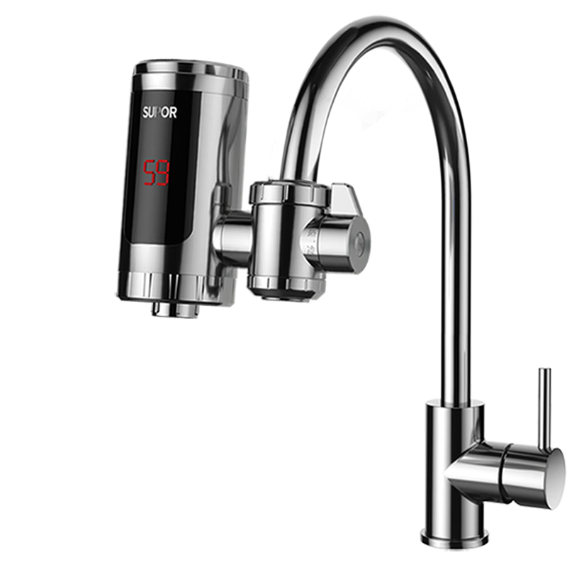 SUPOR electric hot water faucet, installation-free, quick-heating, household instant heating, connected kitchen treasure small water heater, hot and cold dual-use, household heating faster than water heating, silver + leakage protection