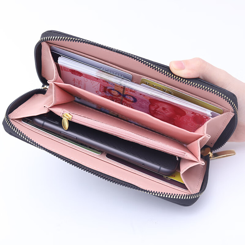 Kuqi Kangaroo Qixi Wallet Women's Long Simple Fashion Zipper Bag Can Hold Mobile Phone Clutch Mother Bag Large Capacity Wallet Brown Liuhua Wallet