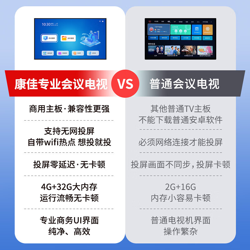 KONKA conference TV flat-panel teaching all-in-one machine 85-inch office notebook wireless projection non-touch commercial conference large-screen display smart screen 85K5+ cart