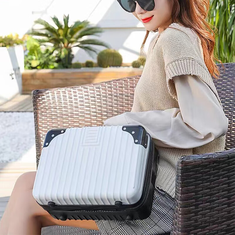 ToMill mini carry-on suitcase with code lock, boarding-ready 14-inch cosmetic case, large capacity, free check-in on aircraft, black and white