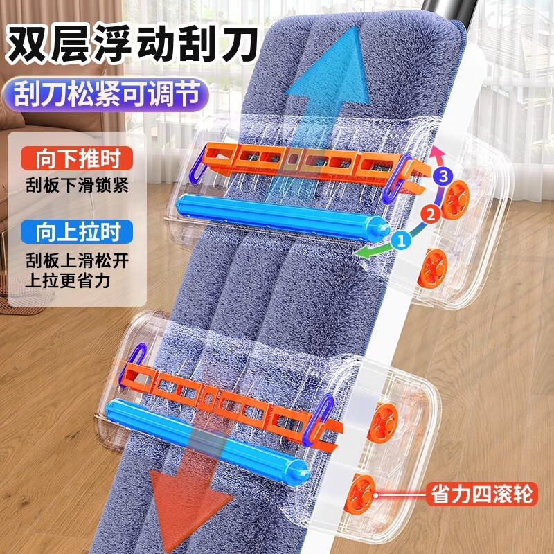 Sorbonne flat mop 42cm 4 cloth household one mop free hand wash 2025 lazy mopping artifact absorbent mop mop
