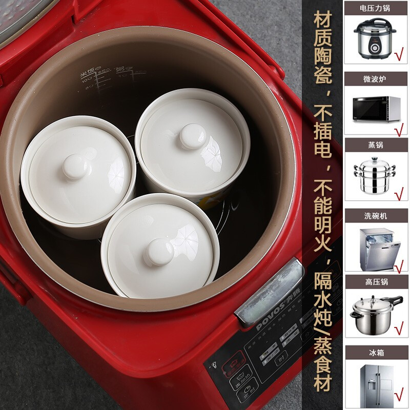 CiH Dinosaur ceramic water-proof stew pot with lid, inner pot steamed egg cup, household small soup cup, steam bowl with lid, 4 dinosaur straight stew pots + 4 spoons