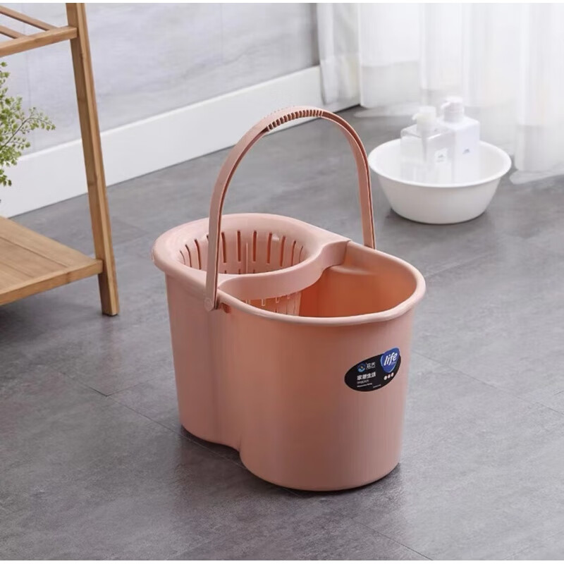 Shantou Lincun *****Manual squeezing bucket Hand-pressed floor mopping bucket Plastic rotating wringing water single bucket old-fashioned mop bucket orange pink