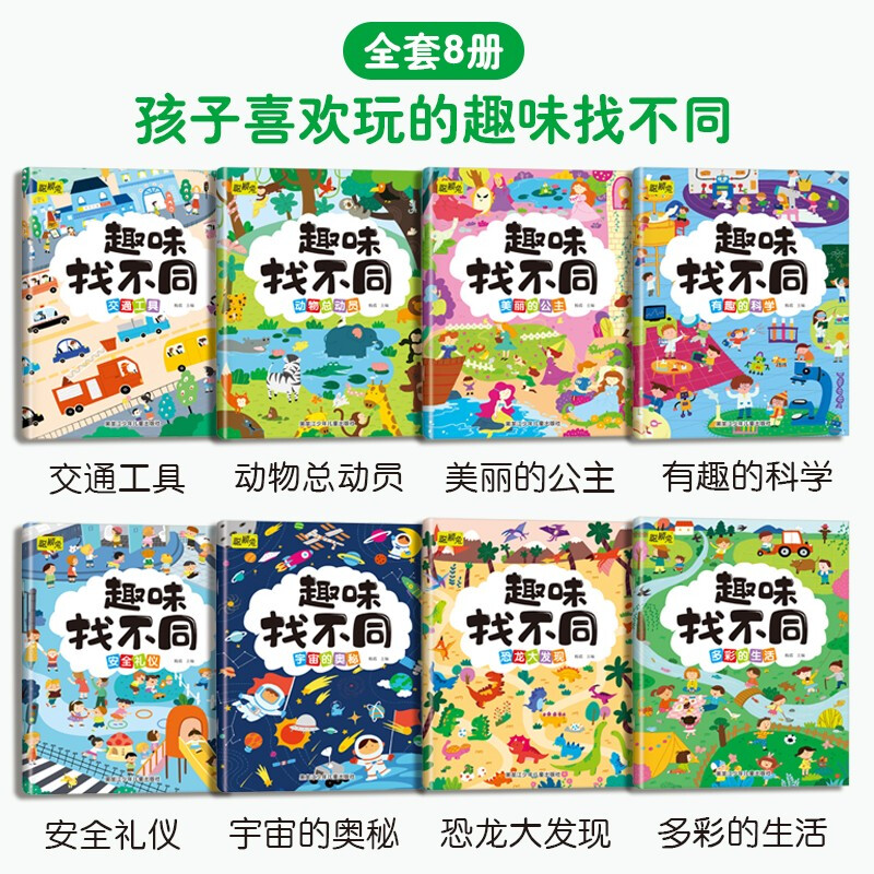 Fun Spot the Differences Concentration Training (set of 8 volumes) Fun Spot the Differences for full-brain intelligence development of left and right brains for children aged 3-6 years old Use your hands and brain to exercise your children’s thinking skills Book Festival Reading Festival Winter Vacation Homework Connect the winter vacation between primary school students and junior high school students