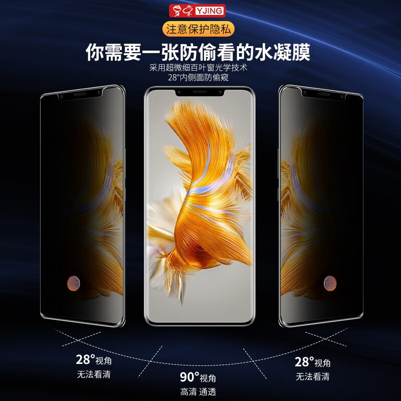 YJING is suitable for Huawei Mate50Pro mobile phone film, anti-peeping hydrogel film, Mate50 RS Porsche full-screen full-glue protective soft film, full-screen anti-peeping transparent hydrogel film, 2 pieces in a pack, fingerprint opening supports unlocking