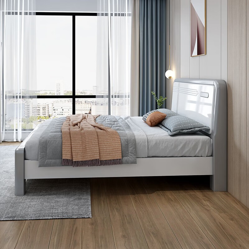 First year all solid wood bed light luxury bed modern simple master bedroom double bed white high box storage wedding bed bedroom furniture silent bed + bedside table * 1 + Tencel latex mattress 1.8 meters * 2 meters frame style