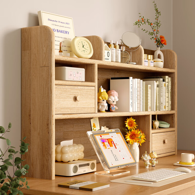 Saishan desktop bookshelf storage rack solid wood desk small bookshelf integrated wall-mounted simple office multi-layer storage storage rack solid wood + with back panel 3 layers 120X20X80CM