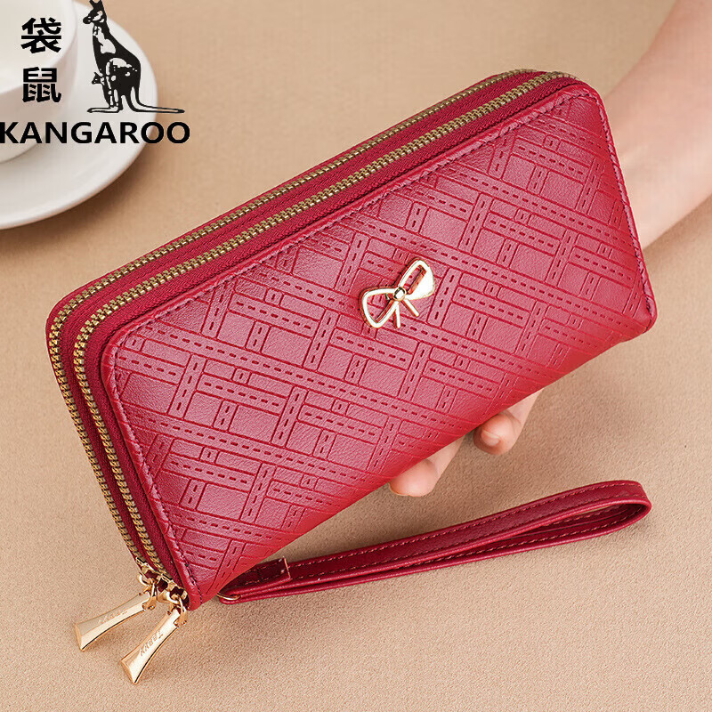 Kangaroo (KANGAROO) women's wallet clutch bag women's long simple mobile phone bag multi-functional large capacity fashion wallet wallet pink