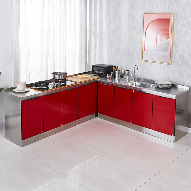 Vinoa stainless steel kitchen cabinet combination cabinet simple stove cabinet cabinet with sink integrated cabinet household storage cabinet main picture 200cm five-door combination double basin (can be left, middle or right)