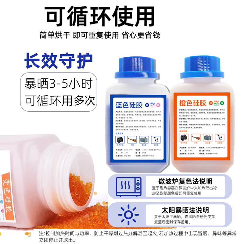 Zhaoshen desiccant moisture-proof and hygroscopic color-changing silica gel particle industrial desiccant reusable bottle blue 500g/bottle Jingcangfa