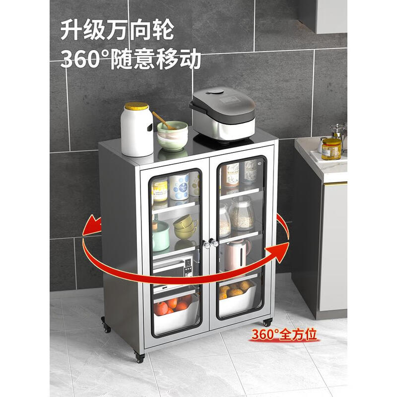 Xindaqi stainless steel sideboard cupboard sideboard kitchen restaurant storage storage cabinet balcony sundry low cabinet double door stainless steel glass door length 1000