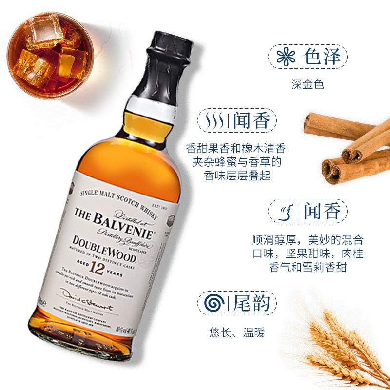 BALVENIE Single Malt Whiskey Classic Imported Liquor Overseas Version Scotland Speyside Gift Balvenie 12 Years Double Barrel 700mL 1 Bottle