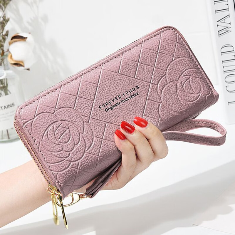 Kuqi Kangaroo Wallet Women's Long Style 2025 Chinese Valentine's Day Atmosphere Clutch Bag Multifunctional Large Capacity Mobile Phone Bag Wrist Strap Wallet Can Be Added New Purple (Soft Leather Double Pull)