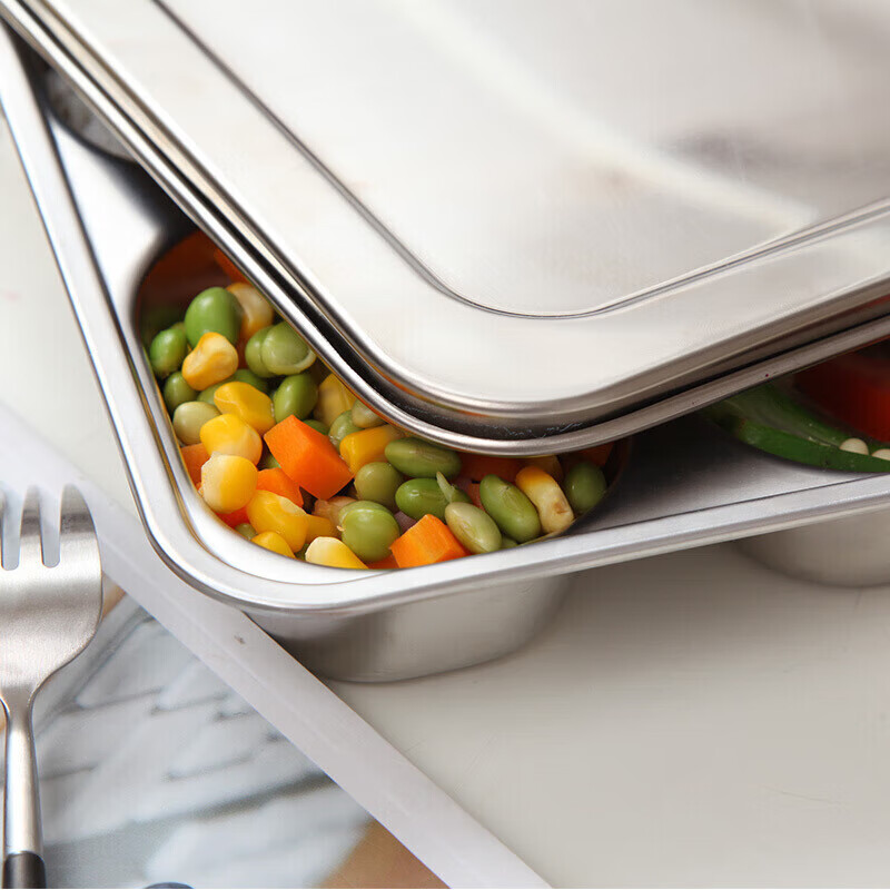 MAXCOOK 304 stainless steel dinner plate lunch box 5 compartments deepened and thickened compartments with lid fast food plate student lunch box MCFT724