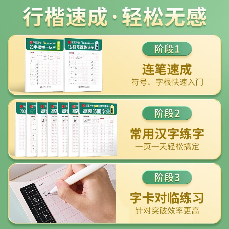Hua Xia Ten Thousand Volumes of Running Script Practice Copybook, Special for Adults to Practice Calligraphy and Introductory Pen Control Training Copybook, Wu Yusheng’s 7000 Words of Running Script Practice Plan Book, Commonly Used Calligraphy, Name Copybook, Hard Pen Calligraphy for Junior High School Students, 9 Books