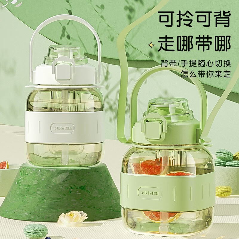 NRMEi PPSU children's straw big belly large capacity adult high temperature resistant girls large capacity ton bucket water cup kettle PPSU material + double drink Dawn Yellow 1200ml