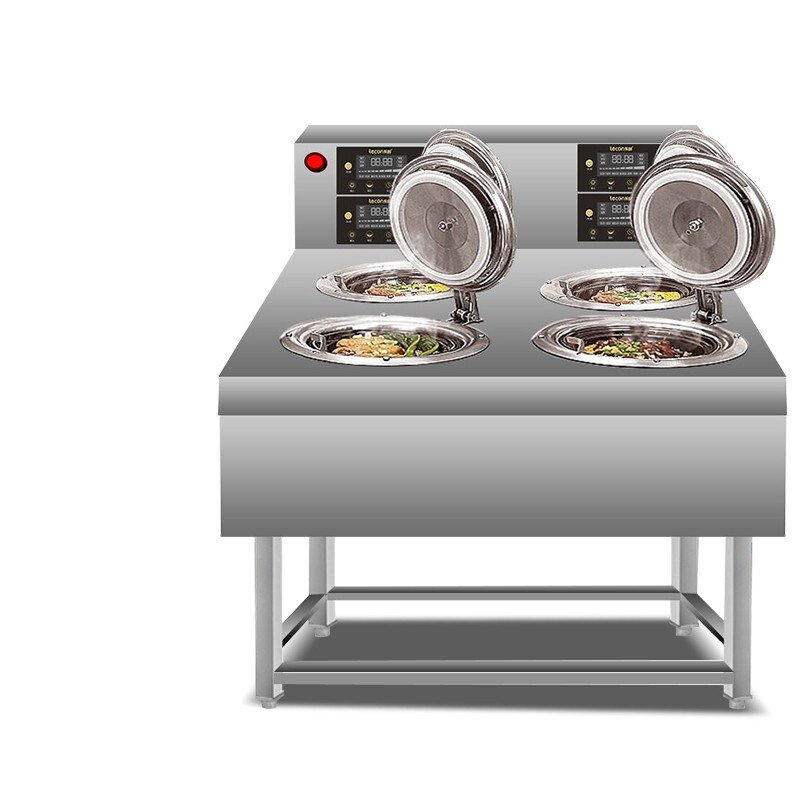 Lecon Cantonese-style claypot rice cooker commercial fully-automatic claypot stove cabinet-type electric heating high-power multi-head tinfoil claypot smart tinfoil clay pot take-out claypot rice machine single-layer double row 4-head claypot stove 20 cooks per hour