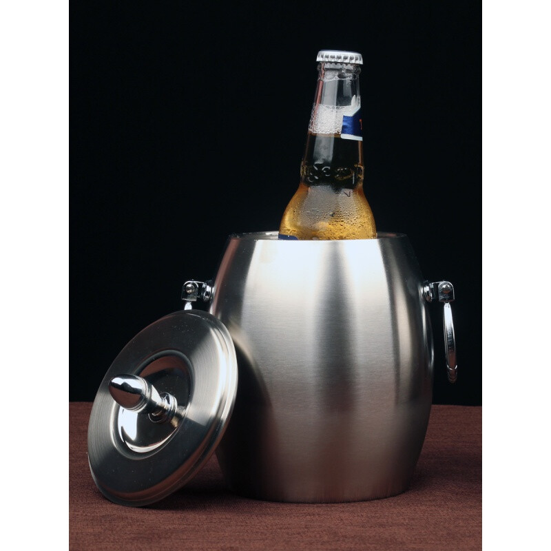 Erisi stainless steel ice bucket insulated ice cube commercial cold storage ice bucket household red wine beer small ice bucket A type (1 ice tray)