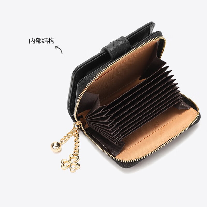 Scarecrow Wallet Women's Short Genuine Leather Coin Purse Card Bag New First Layer Cowhide Zipper Large Capacity Wallet 16 Card Slots Black 16 Card Slots