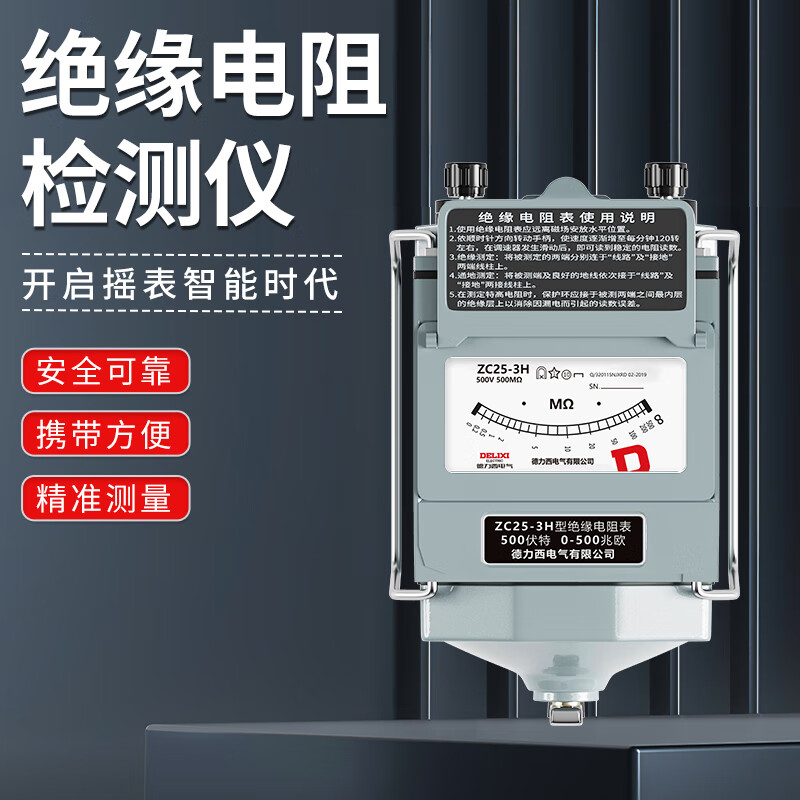 Delixi Electric Megohmmeter Alloy Insulation Resistance Tester Hand-cranked Electrician Detection Resistance Meter 500V/500M