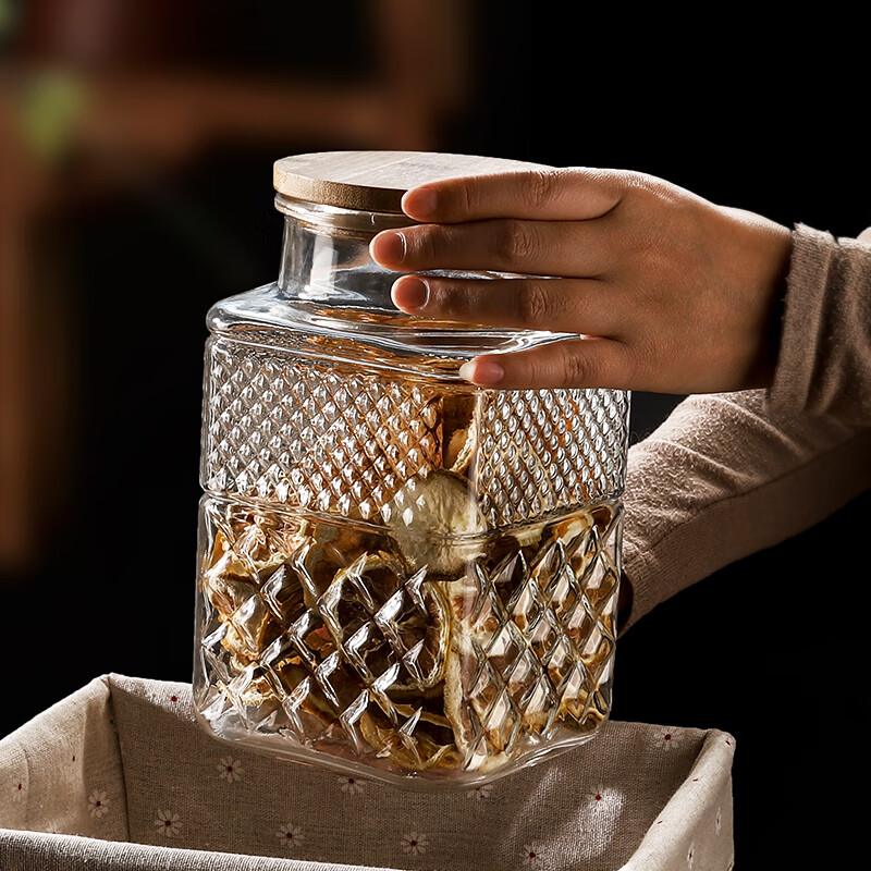 Lecali glass sealed jar storage jar large capacity glass bottle tangerine peel storage special jar pickle jar wine container square glass jar 1800ml large capacity