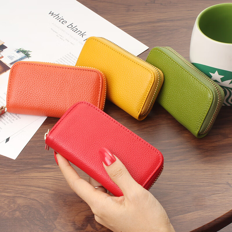 KUQIDAISHU key bag women's genuine leather exquisite mini large capacity home key bag key storage card bag integrated key chain brown