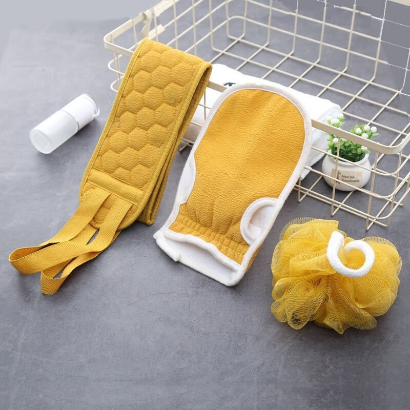 PAIDAI bath towel, adult bath towel, back strip, bath ball, bath towel, frosted thickened set, three-piece bath set, blue
