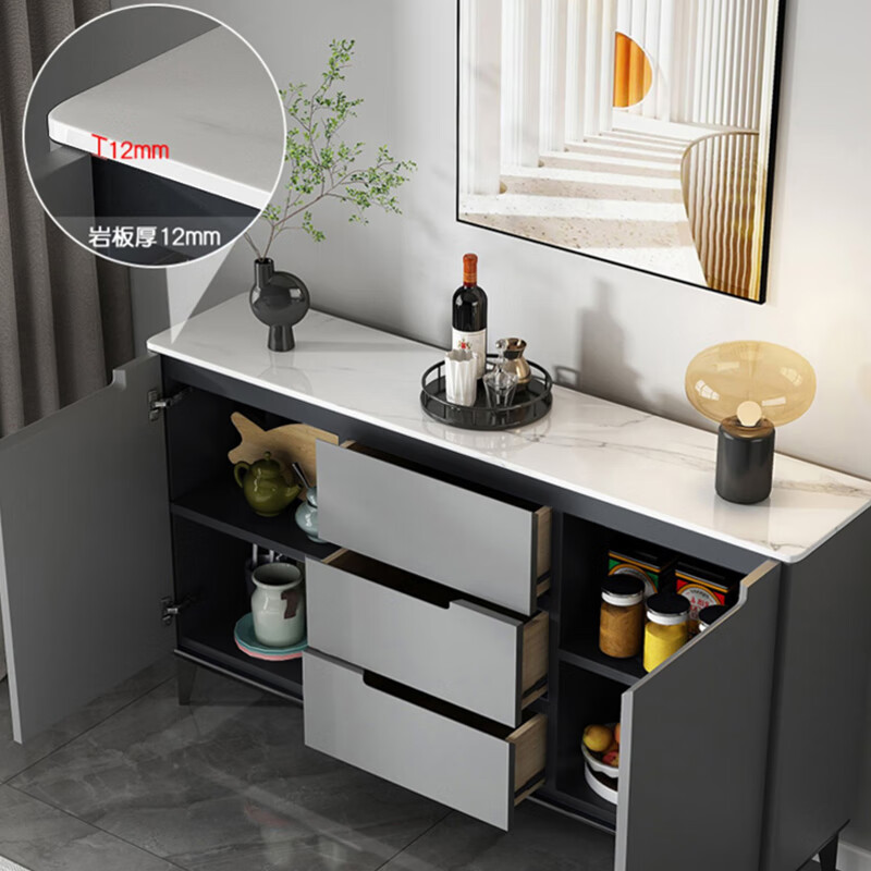Faelli Italian slate dining table cabinet integrated wall cabinet storage cabinet modern simple entrance cabinet kitchen storage tea cabinet white cabinet + 12MM slate surface customized sideboard 100*30CM