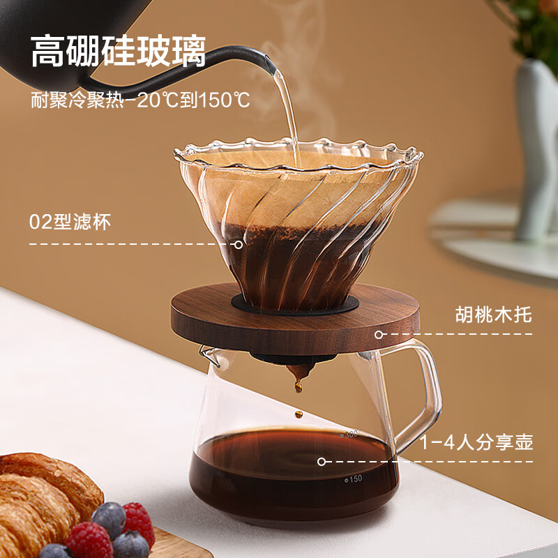 Made in Tokyo, hand-brewed coffee pot, cold-resistant tropical scale sharing pot, swirl texture cold brew filter cup set