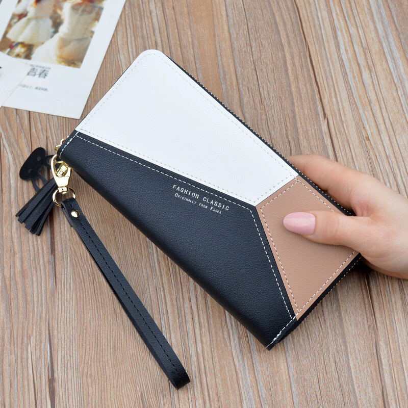 SHU GUO ER Japanese and Korean women's wallet women's long zipper tassel splicing clutch bag large capacity new student wallet mobile phone bag pink