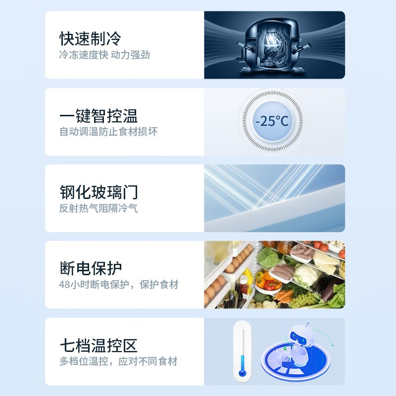 Snow Dream Series Freezer Commercial Household Horizontal Freezer Large Capacity Refrigerated Display Cabinet Commercial Freezer Large Capacity Freezer Commercial Freezer 698 Copper Tube Single Temperature Intelligent Control 1.70 Meters