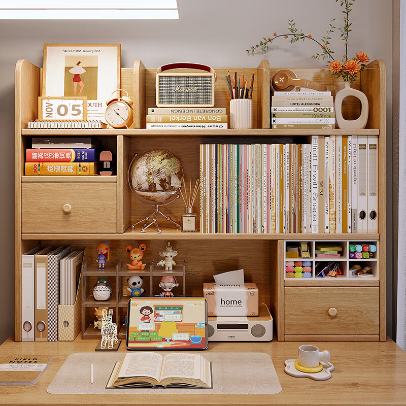 Saishan desktop bookshelf storage rack solid wood desk small bookshelf integrated wall-mounted simple office multi-layer storage storage rack solid wood + with back panel 3 layers 120X20X80CM