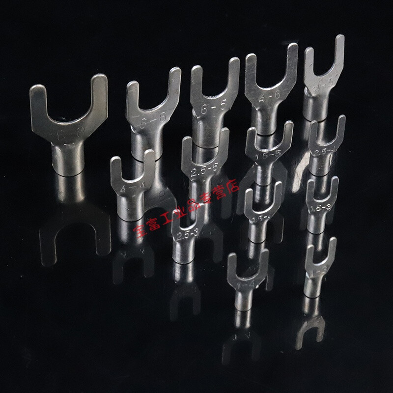 UT1.5/2.5/4-3/5/6/8/Fork-type cold-pressed wiring bare terminal U-shaped wire nose silver-plated Y-shaped copper wire lug UT6-6 (1000 pieces)