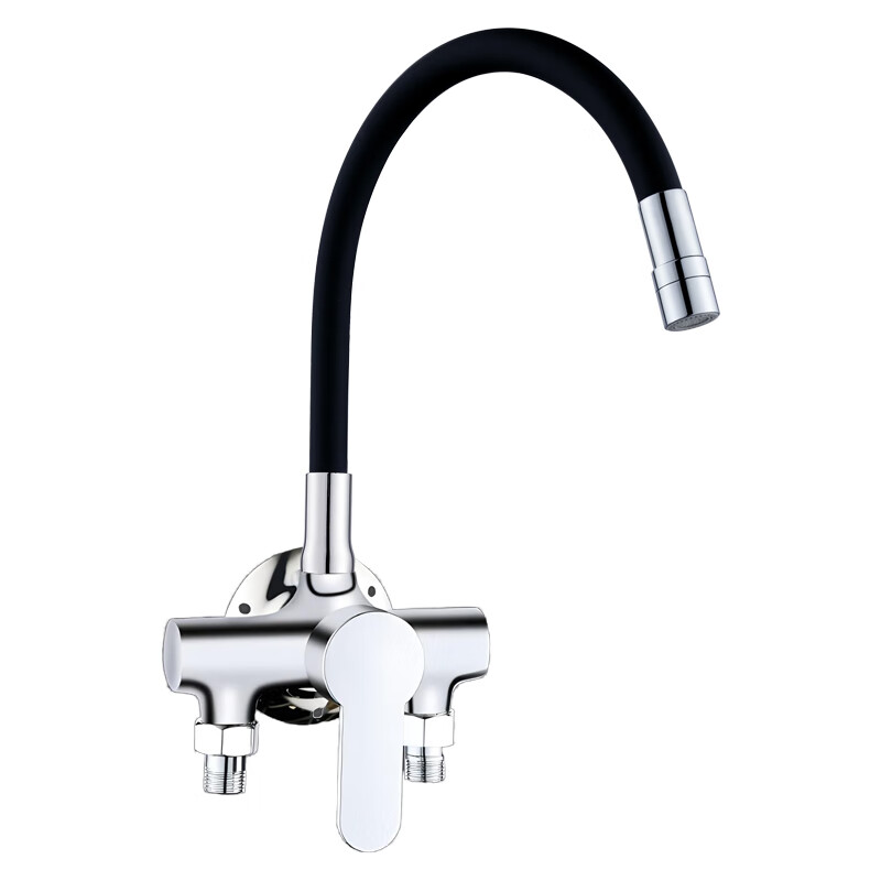 Youlai bathroom brass exposed kitchen faucet hot and cold open pipe universal horizontal wall-mounted wall-mounted double-hole hot and cold water mixing valve brass exposed faucet universal 60cm hose