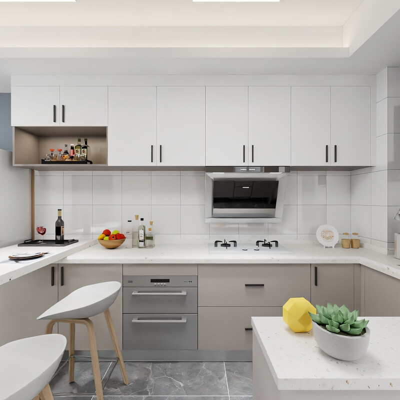 Mexueer all-aluminum home whole house home cabinet L-shaped open kitchen dining side cabinet as a whole door-to-door measurement/design renderings custom earnest money 1 meter