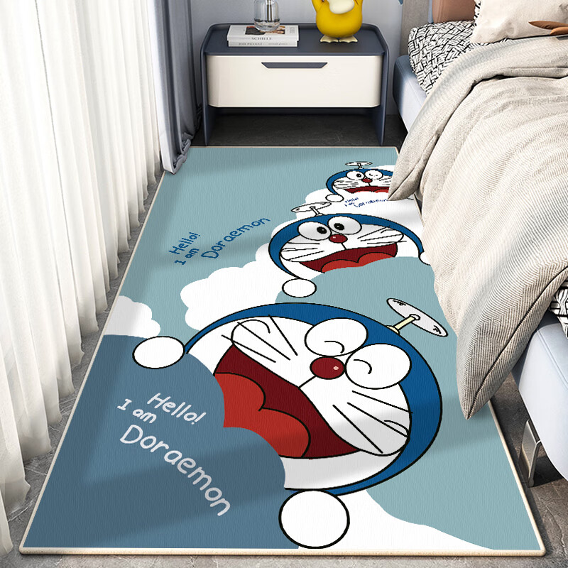 Jixiang thickened cartoon bedside blanket bedroom strip children's room wash-free balcony tatami bay window customizable living room carpet Doraemon Dora 60X160 cm