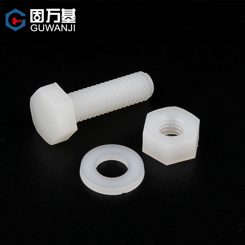 Guwanji nylon external hexagonal screws and nuts set flat washer spring washer combination screws plastic insulated plastic bolts M3x10 50 sets