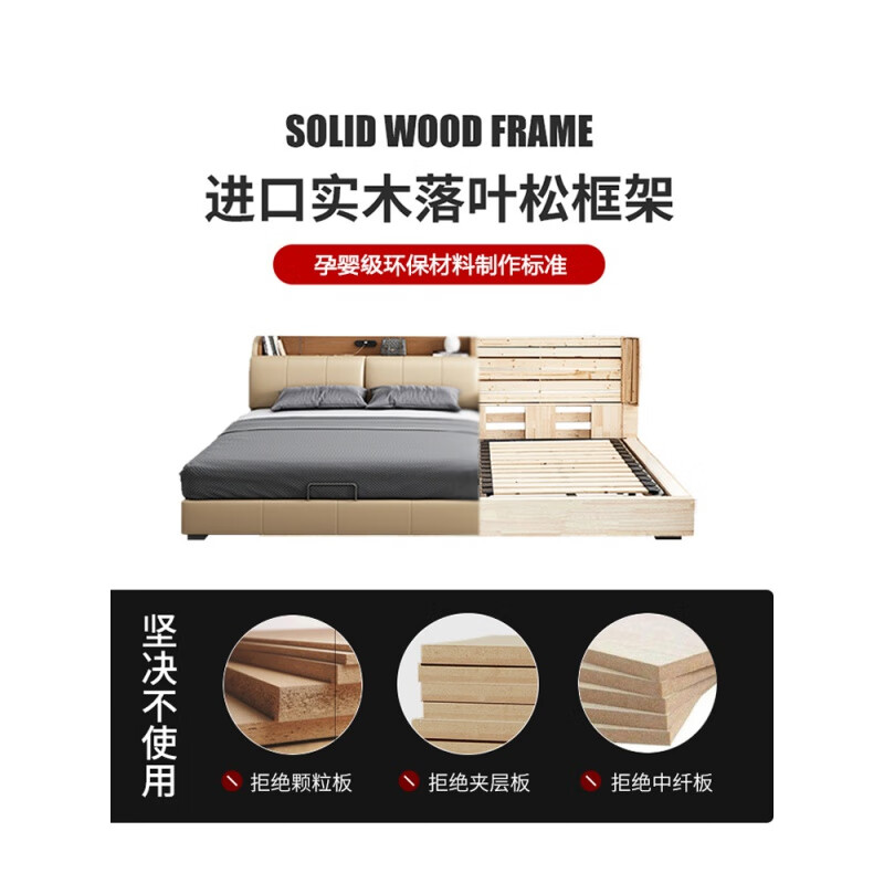 Qumandi three-person bed, large bed, tatami, second-child parent-child bed, third-child family combination, 4-person large bed, high box, multi-functional storage 3, 1.0+1.2m combination bed, bed circumference 2.3*2.26m, others x air pressure structure