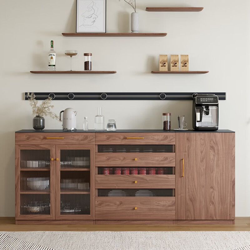 Pantuo solid wood sideboard slate multifunctional coffee cabinet living room wine cabinet storage Japanese black walnut tea cabinet cabinet North American black walnut C cabinet