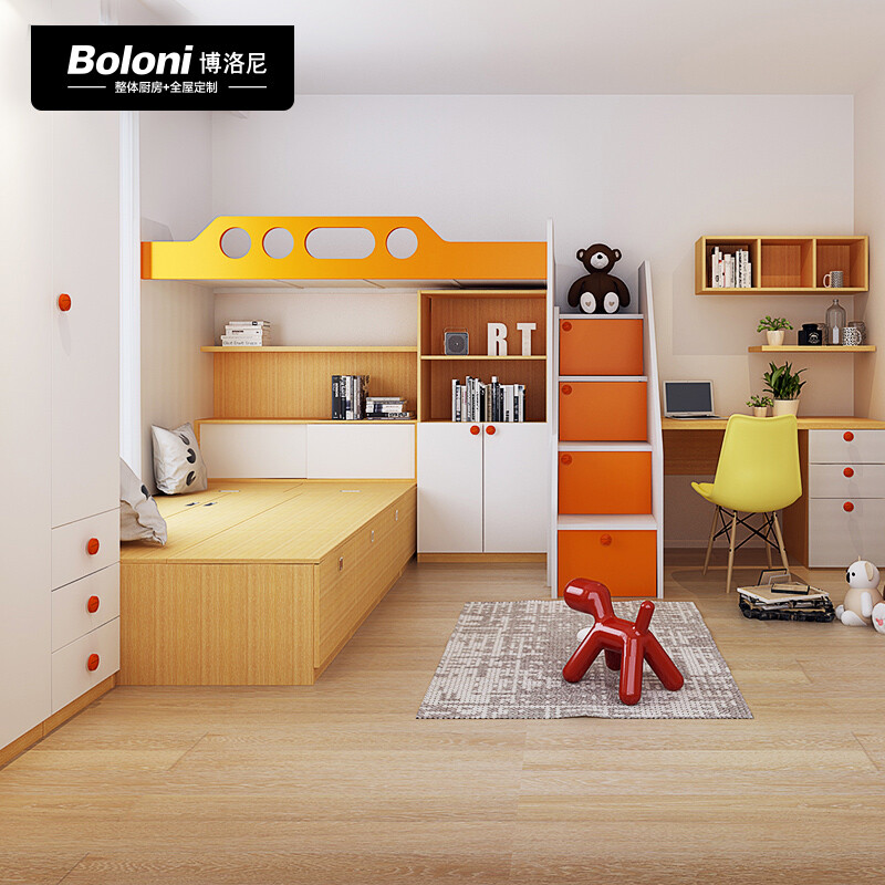 Customized bed, chair, desk, wardrobe and furniture combination for Bologna teenagers' bedroom space. Customized prepayment. Prepayment | Consult for details.