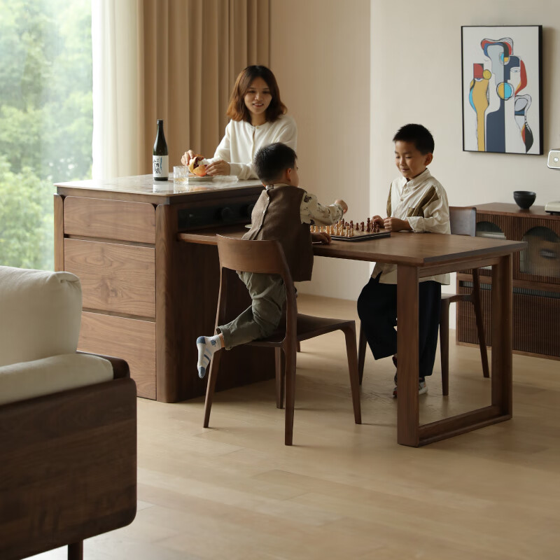 Lianggong North American black walnut island solid wood slate sideboard display cabinet bar kitchen living room retractable island table 1.6 meters black walnut island dining table