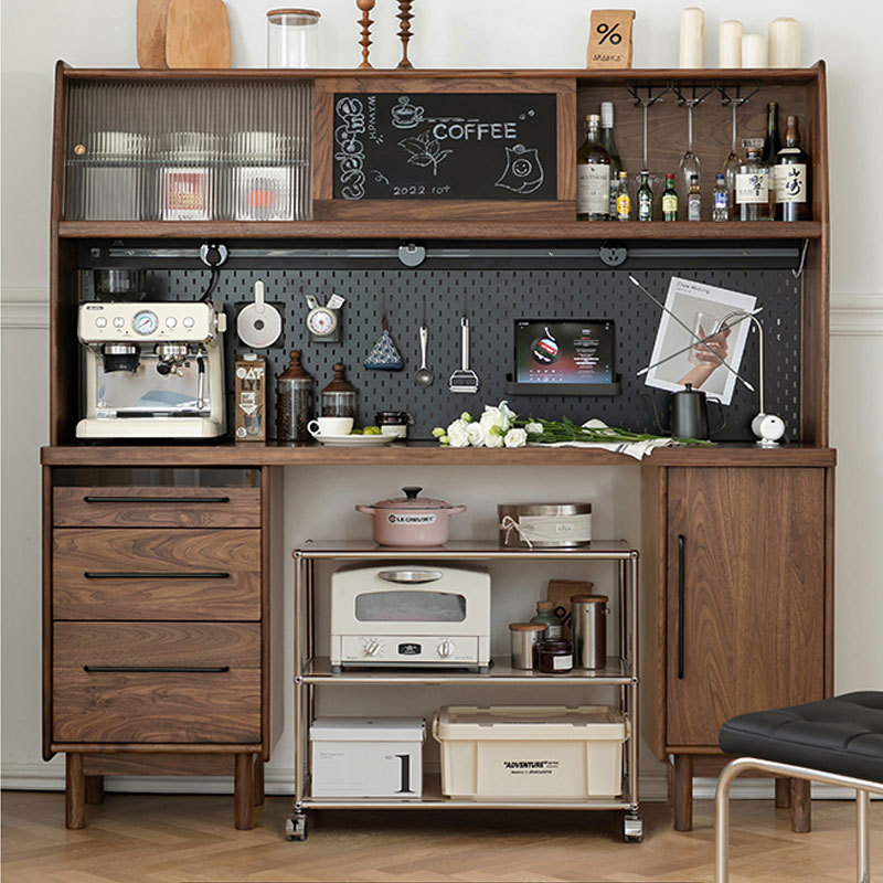 Helanfei all solid wood sideboard and dining table integrated North American black walnut small house log household high cabinet wall storage cabinet sideboard 180*48*178cm