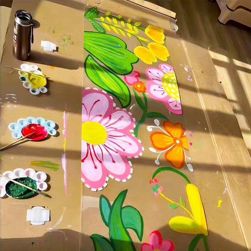 Yumi children's painting transparent cellophane kindergarten canvas painting transparent film graffiti soft film glass film handmade mural 1 thickened (thickness 4mil) 30x100cm