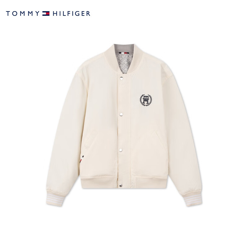 Tommy Hilfiger reversible autumn and winter men's and women's casual American college all-over printed baseball collar bomber jacket off-white/printed AEF M (recommended 135-150 pounds)